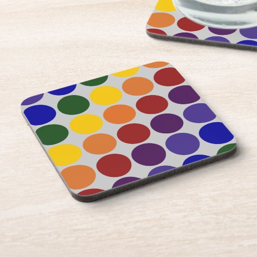Rainbow Polka Dots on Gray Untersetzer (Linke Seite)