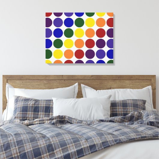Rainbow Polka Dots on White Leinwanddruck (Insitu (Schlafzimmer))