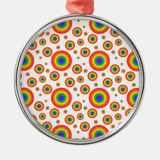 Rainbow Polka Dots Silbernes Ornament (Vorne)