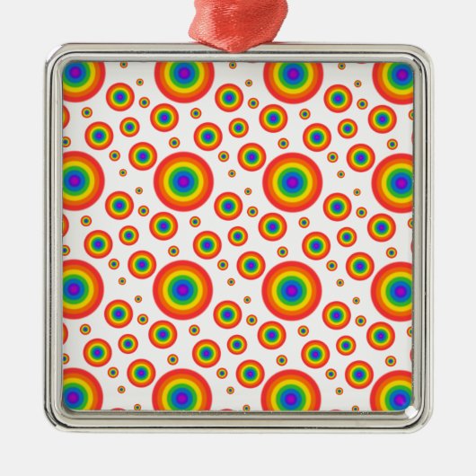 Rainbow Polka Dots Silbernes Ornament (Vorne)