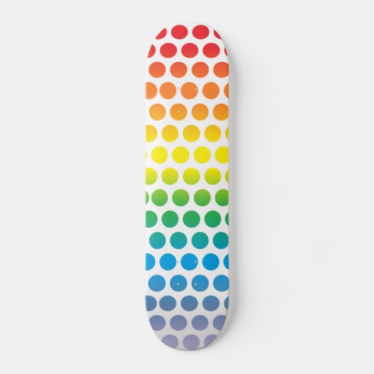 Rainbow Polka Dots White Skateboard (Vorderseite)