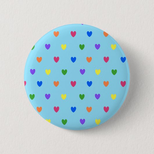 Rainbow-Polka-Herzen auf Babyblau Button (Vorderseite)