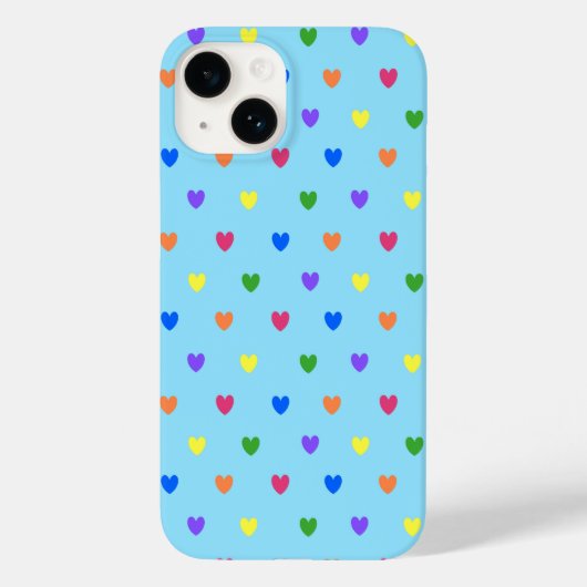 Rainbow-Polka-Herzen auf Babyblau Case-Mate iPhone Hülle (Rückseite)
