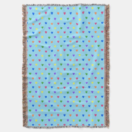 Rainbow-Polka-Herzen auf Babyblau Decke (Vorderseite Vertikal)