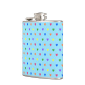 Rainbow-Polka-Herzen auf Babyblau Flachmann (Links)