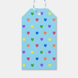 Rainbow-Polka-Herzen auf Babyblau Geschenkanhänger