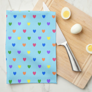 Rainbow-Polka-Herzen auf Babyblau Geschirrtuch