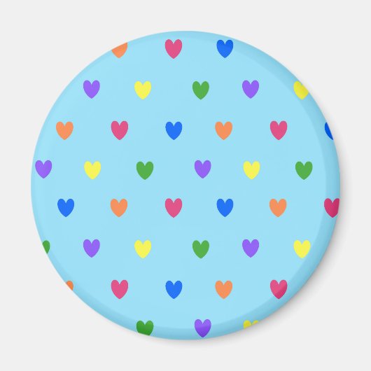 Rainbow-Polka-Herzen auf Babyblau Magnet (Vorne)