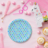 Rainbow-Polka-Herzen auf Babyblau Pappteller (Party)