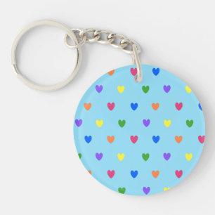 Rainbow-Polka-Herzen auf Babyblau Schlüsselanhänger