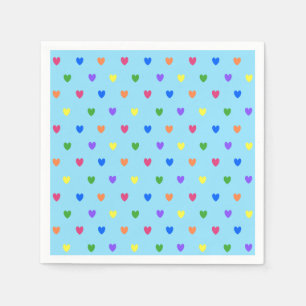 Rainbow-Polka-Herzen auf Babyblau Serviette