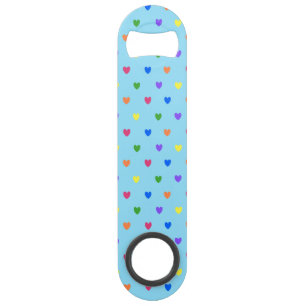 Rainbow-Polka-Herzen auf Babyblau Speed Flaschenöffner