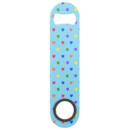 Rainbow-Polka-Herzen auf Babyblau Speed Flaschenöffner (Vorderseite)