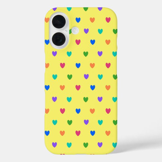 Rainbow-Polka-Herzen auf Gelb Case-Mate iPhone Hülle (Rückseite)