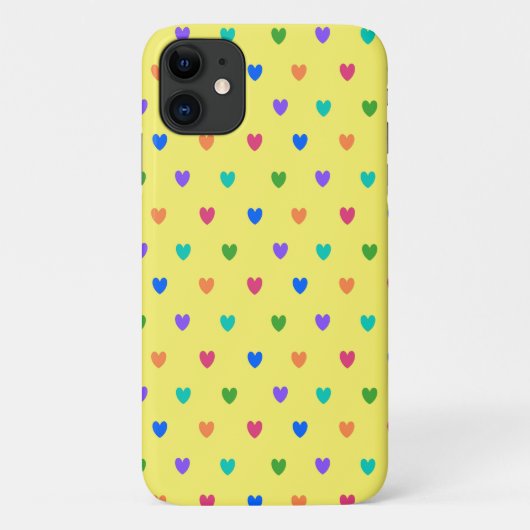 Rainbow-Polka-Herzen auf Gelb Case-Mate iPhone Hülle (Rückseite)