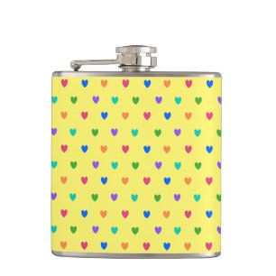 Rainbow-Polka-Herzen auf Gelb Flachmann