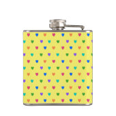 Rainbow-Polka-Herzen auf Gelb Flachmann (Rückseite)