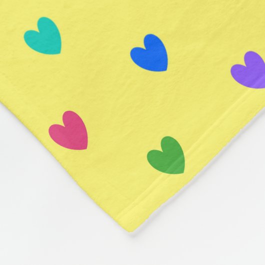 Rainbow-Polka-Herzen auf Gelb Fleecedecke (Ecke)
