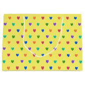 Rainbow-Polka-Herzen auf Gelb Große Geschenktüte (Vorderseite)