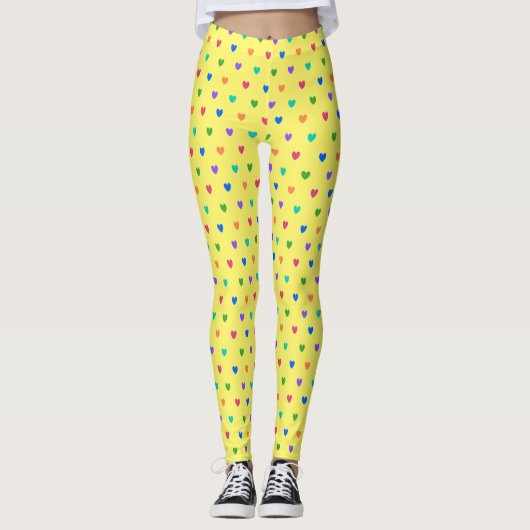 Rainbow-Polka-Herzen auf Gelb Leggings (Vorderseite)