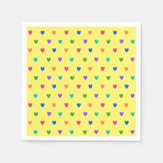 Rainbow-Polka-Herzen auf Gelb Serviette (Vorderseite)