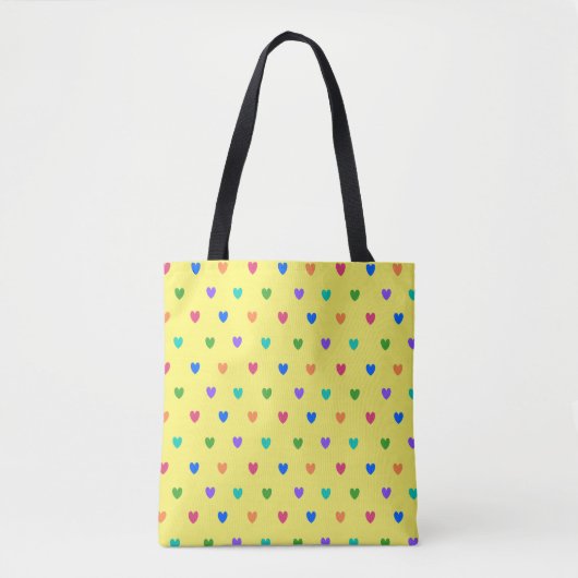 Rainbow-Polka-Herzen auf Gelb Tasche (Vorderseite)
