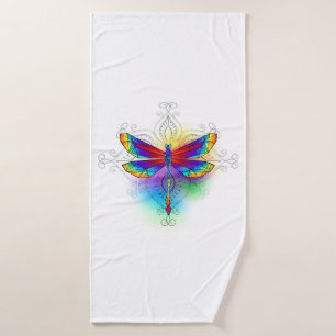 Rainbow Polygonal Dragonfly Badehandtuch