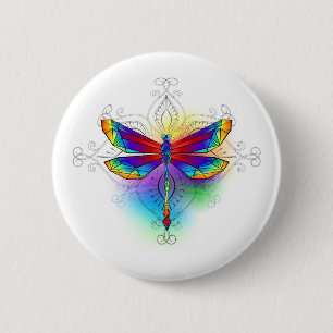 Rainbow Polygonal Dragonfly Button
