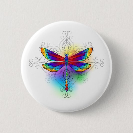 Rainbow Polygonal Dragonfly Button (Vorderseite)