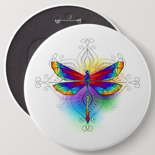 Rainbow Polygonal Dragonfly Button (Vorne & Hinten)