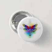 Rainbow Polygonal Dragonfly Button (Vorne & Hinten)
