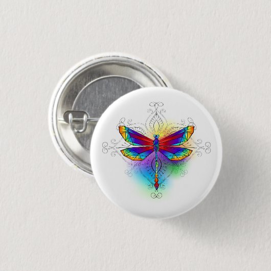 Rainbow Polygonal Dragonfly Button (Vorne & Hinten)