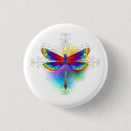 Rainbow Polygonal Dragonfly Button (Vorderseite)