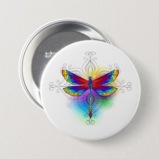 Rainbow Polygonal Dragonfly Button (Vorne & Hinten)