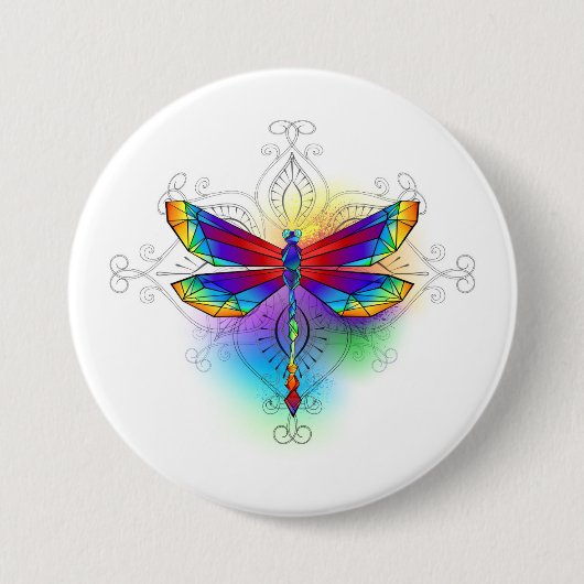 Rainbow Polygonal Dragonfly Button (Vorderseite)