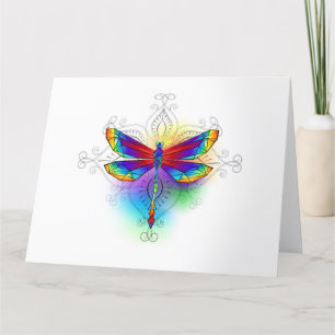 Rainbow Polygonal Dragonfly Dankeskarte