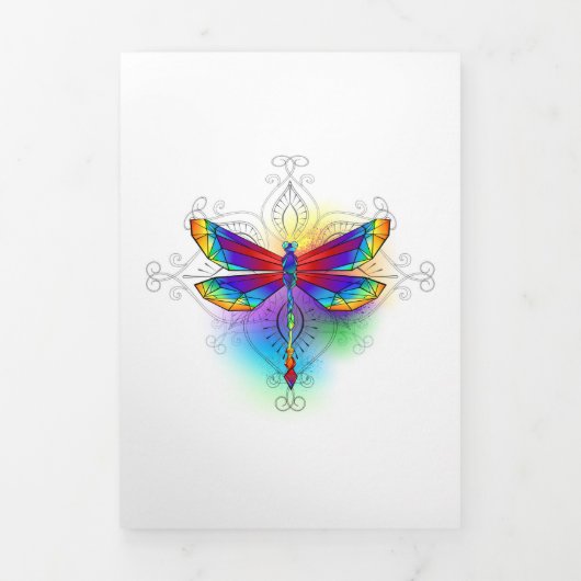 Rainbow Polygonal Dragonfly Dreifach Gefaltete Ankündigung (Cover)