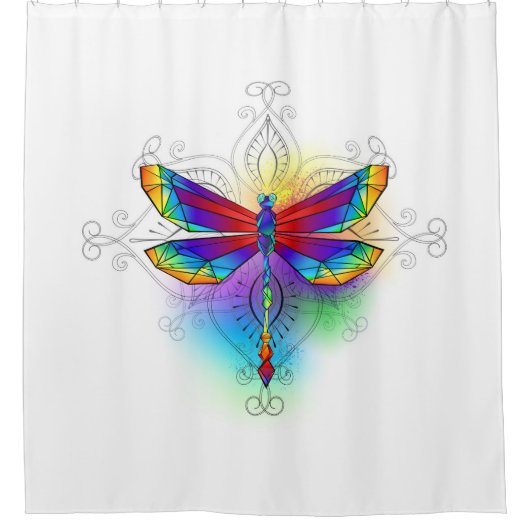 Rainbow Polygonal Dragonfly Duschvorhang (Vorderseite)