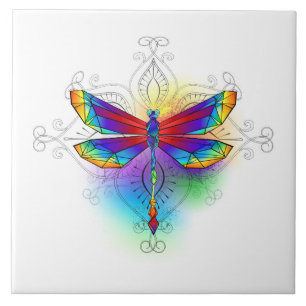 Rainbow Polygonal Dragonfly Fliese