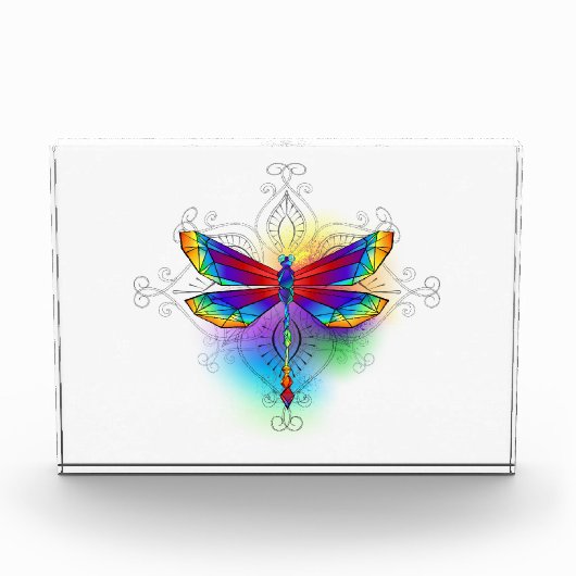 Rainbow Polygonal Dragonfly Fotoblock (Vorderseite)