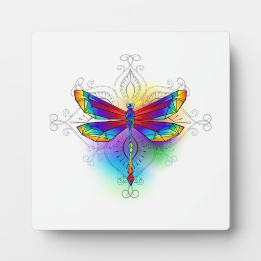 Rainbow Polygonal Dragonfly Fotoplatte (Vorderseite)