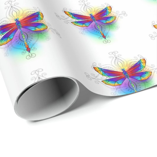 Rainbow Polygonal Dragonfly Geschenkpapier (Rolleneckpunkt)