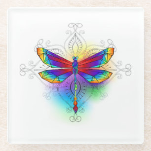 Rainbow Polygonal Dragonfly Glasuntersetzer