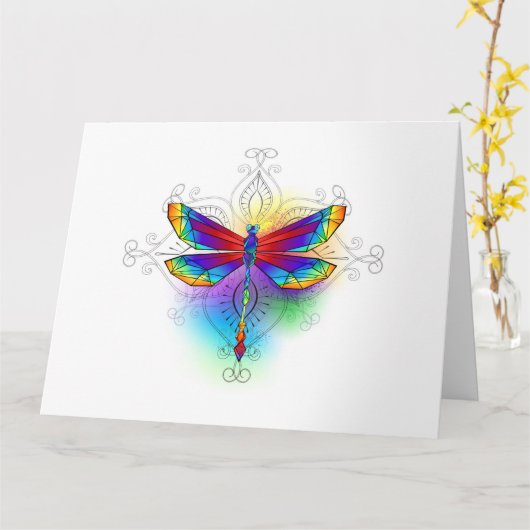 Rainbow Polygonal Dragonfly Karte (Gelbe Blume)