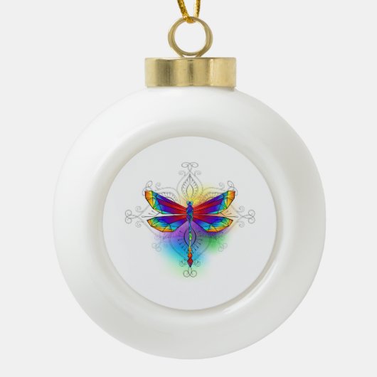 Rainbow Polygonal Dragonfly Keramik Kugel-Ornament (Vorderseite)
