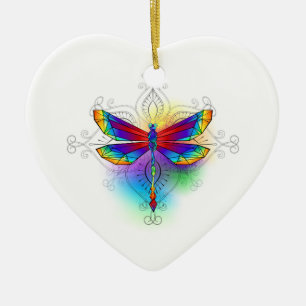Rainbow Polygonal Dragonfly Keramik Ornament