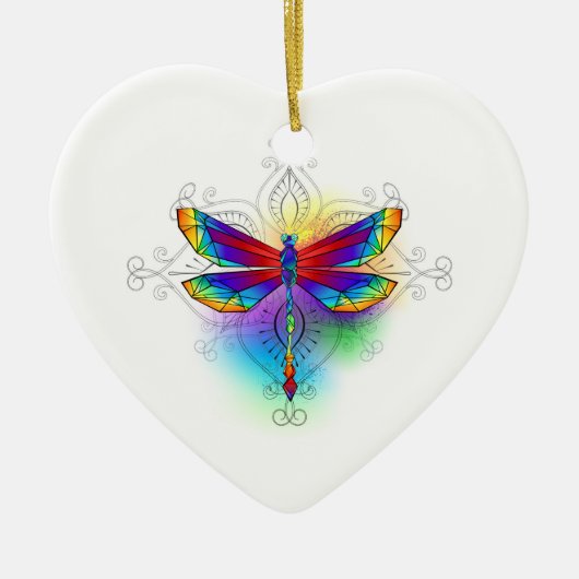 Rainbow Polygonal Dragonfly Keramik Ornament (Vorne)