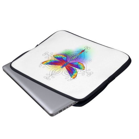 Rainbow Polygonal Dragonfly Laptopschutzhülle (Vorne Knopf)