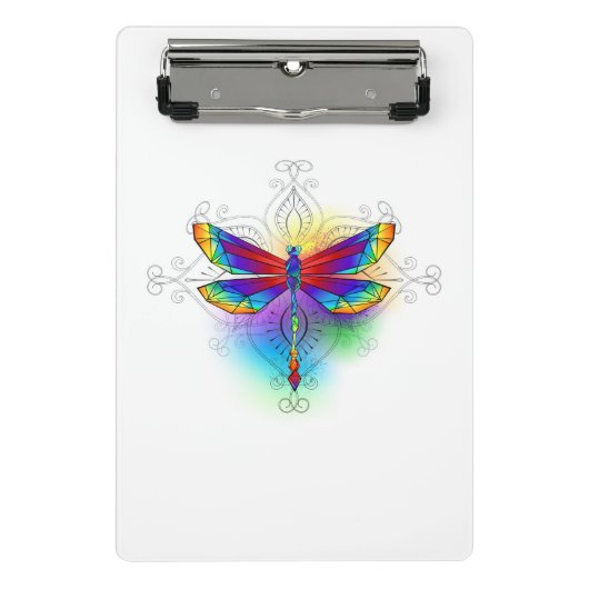 Rainbow Polygonal Dragonfly Mini Klemmbrett (Vorderseite)