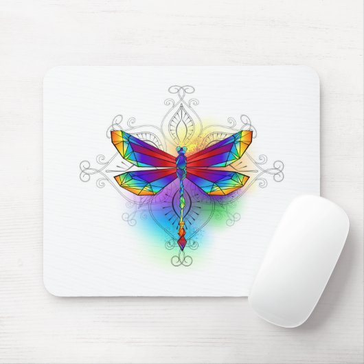 Rainbow Polygonal Dragonfly Mousepad (Mit Mouse)